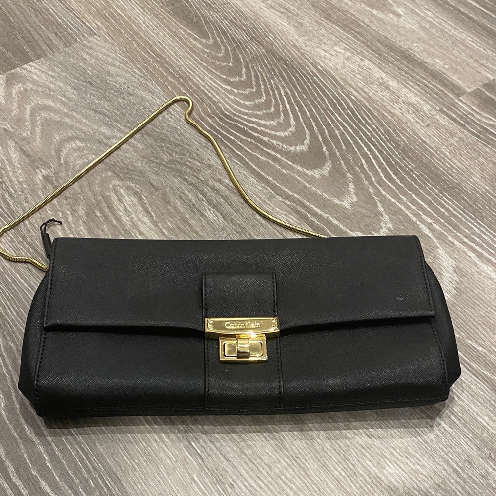 Calvin Klein Black Clutch with Gold Chain